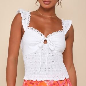 Lulus White Eyelet Ruffled Smocked Top - Size S